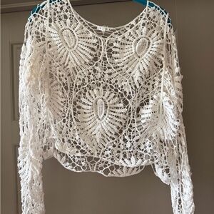 White Crochet Long Sleeve Top